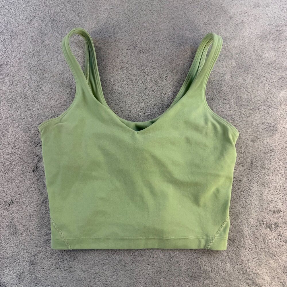 Lululemon Longline Sports Bra Womens Size 4 Sage Green Strappy Yoga Crop Top